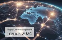 Grafik einer Weltkarte mit Aufschrift "Supply Chain Management Trends 2024"